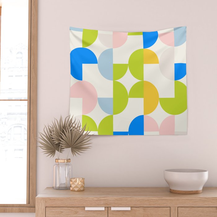Mid Century Modern Geometry Pastel 9 Wall Tapestry Gallery Image 2