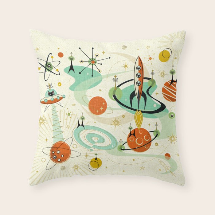 Atomic Space Cats studioxtine Throw Pillow Gallery Image 6