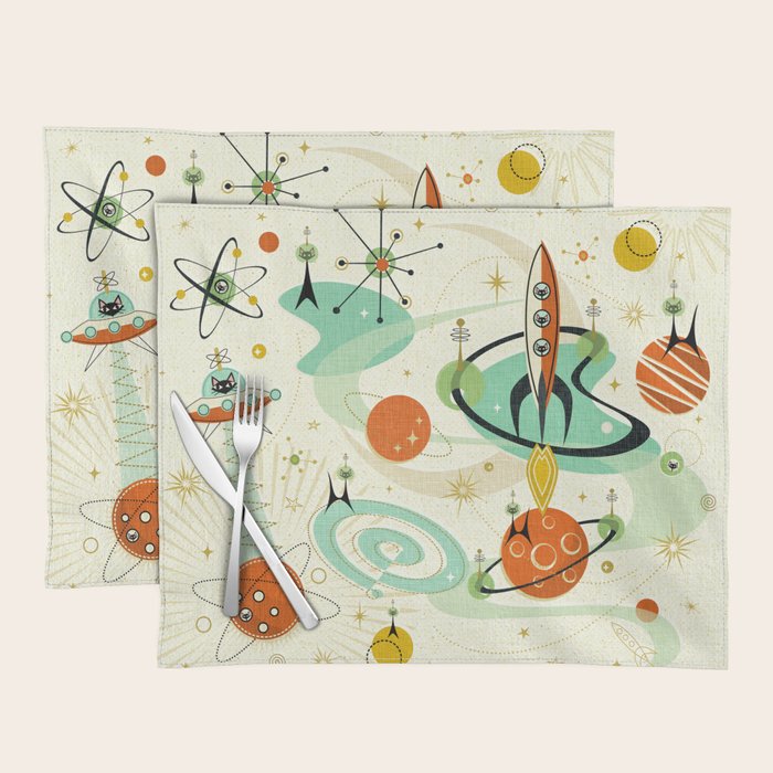 Atomic Space Cats studioxtine Placemat Gallery Image 1