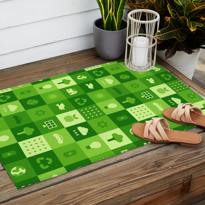 Green eco friendly nature geometric mosaic pattern Outdoor Rug Gallery Image 2