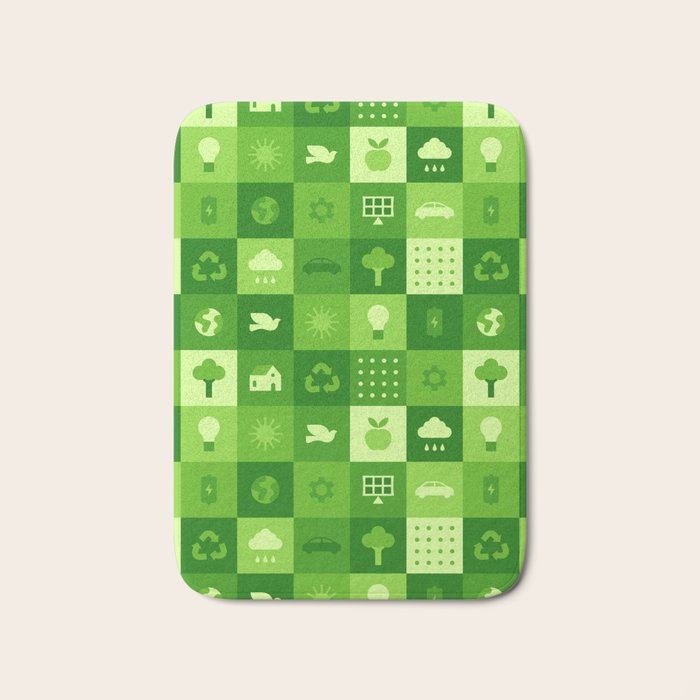 Green eco friendly nature geometric mosaic pattern Bath Mat Gallery Image 1