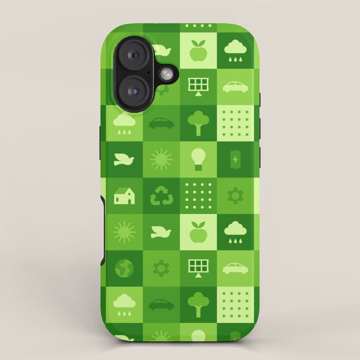 Green eco friendly nature geometric mosaic pattern iPhone Case Gallery Image 1