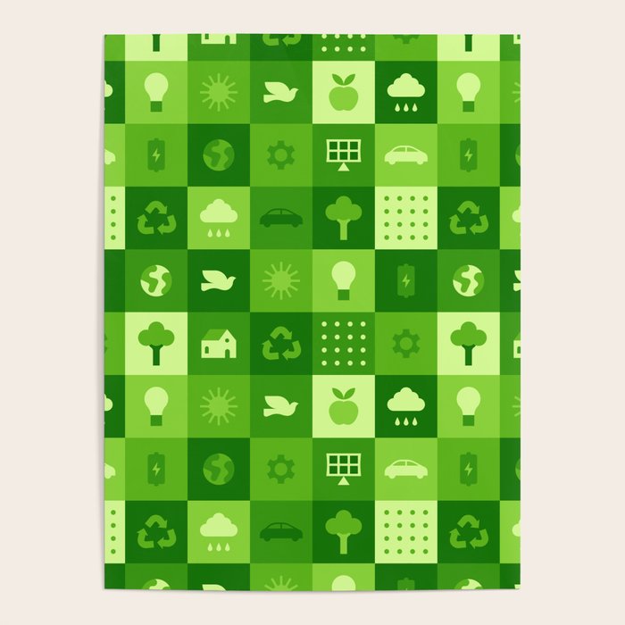 Green eco friendly nature geometric mosaic pattern Poster Gallery Image 1