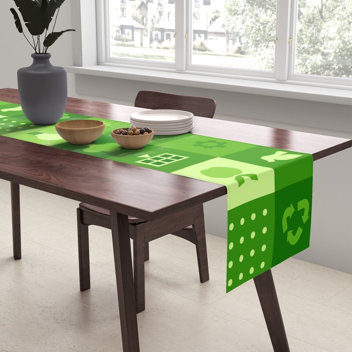 Green eco friendly nature geometric mosaic pattern Table Runner Gallery Image 2