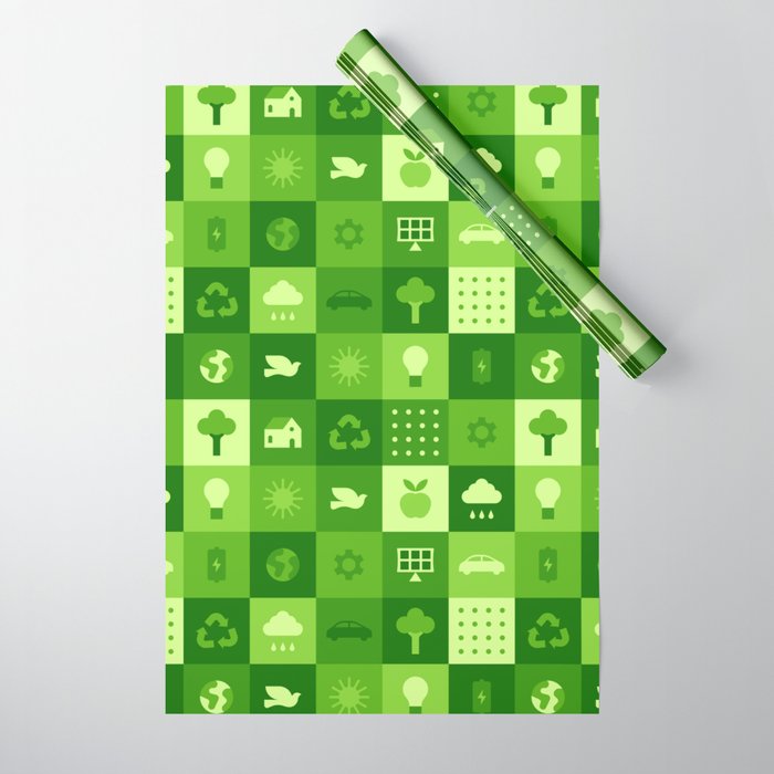 Green eco friendly nature geometric mosaic pattern Wrapping Paper Gallery Image 1