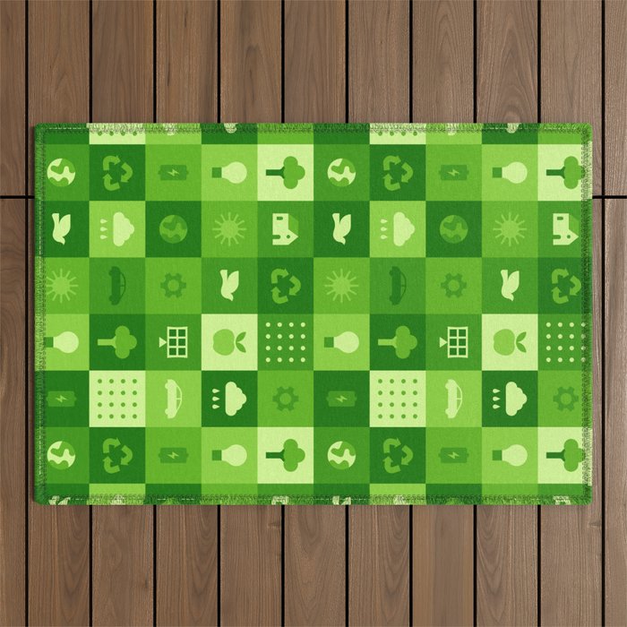 Green eco friendly nature geometric mosaic pattern Outdoor Rug Gallery Image 1