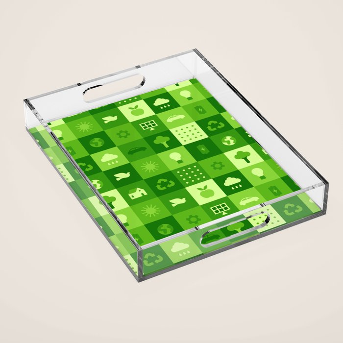 Green eco friendly nature geometric mosaic pattern Acrylic Tray Gallery Image 1
