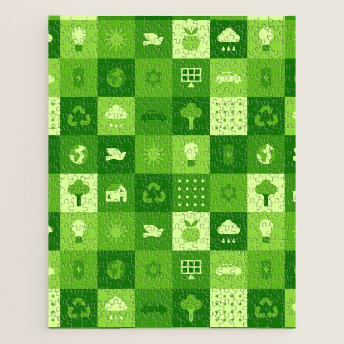Green eco friendly nature geometric mosaic pattern Jigsaw Puzzle Gallery Image 1