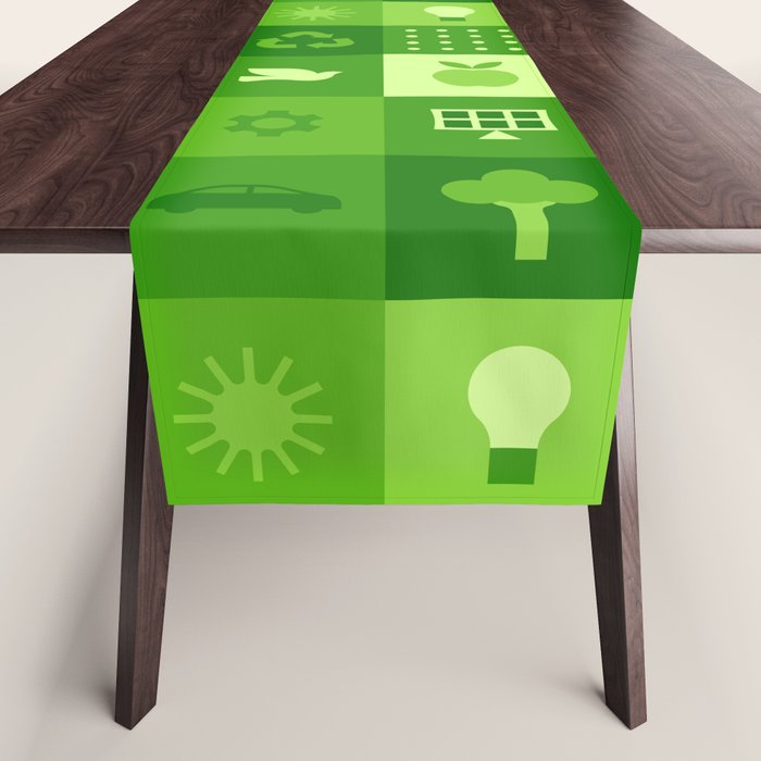 Green eco friendly nature geometric mosaic pattern Table Runner Gallery Image 1