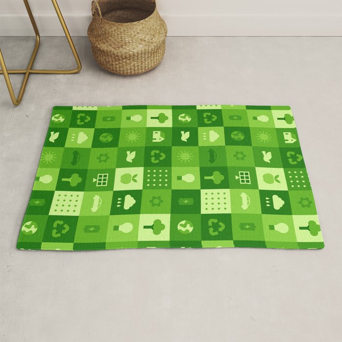 Green eco friendly nature geometric mosaic pattern Rug Gallery Image 1