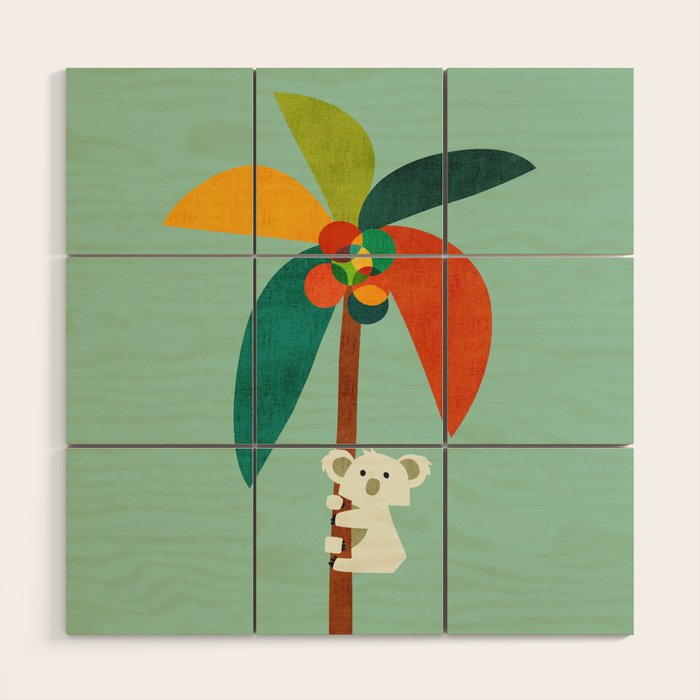 Koala on Coconut Tree Wood Wall Art Gallery Image 1