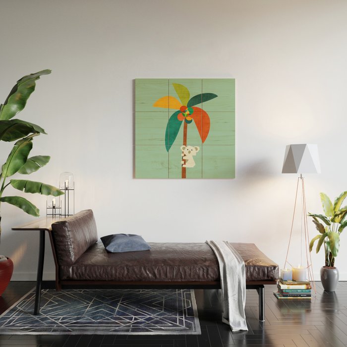 Koala on Coconut Tree Wood Wall Art Gallery Image 2