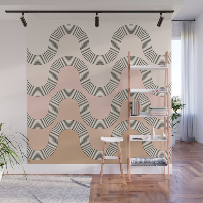 Mid Century Waves - Blush Pink Wall Mural Gallery Image 1
