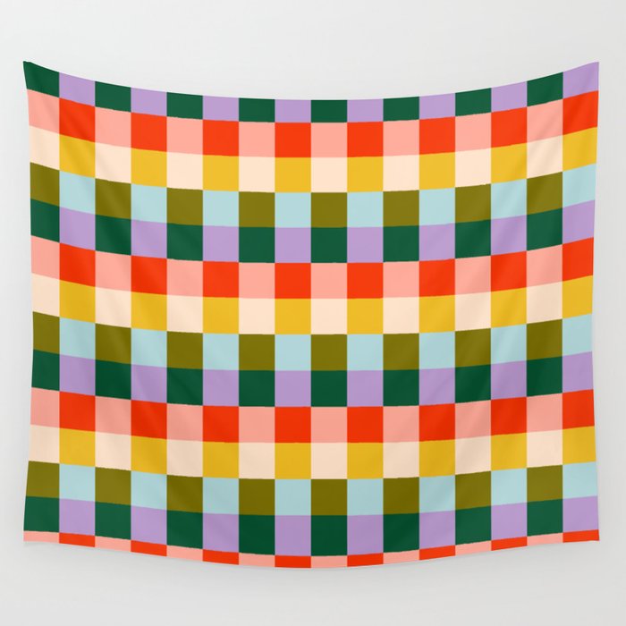 Checkered Rainbow Retro Vibe  Wall Tapestry Gallery Image 4