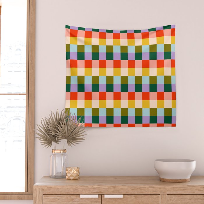 Checkered Rainbow Retro Vibe  Wall Tapestry Gallery Image 2