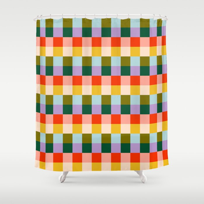 Checkered Rainbow Retro Vibe  Shower Curtain Gallery Image 1