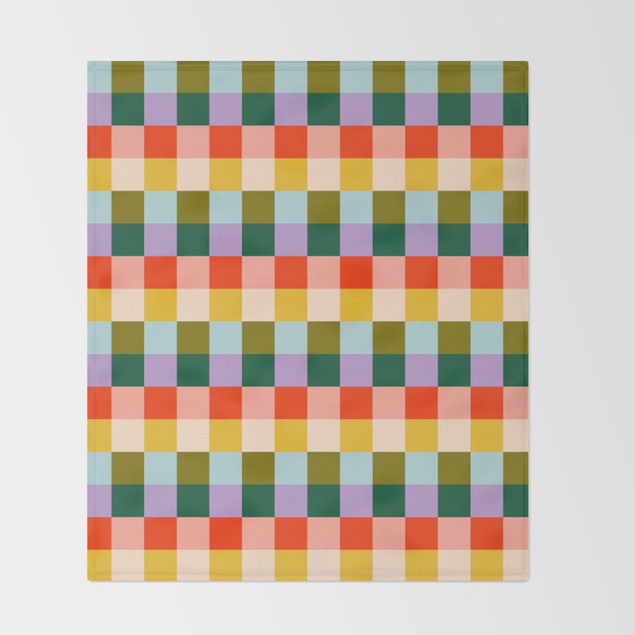 Checkered Rainbow Retro Vibe  Throw Blanket Gallery Image 2