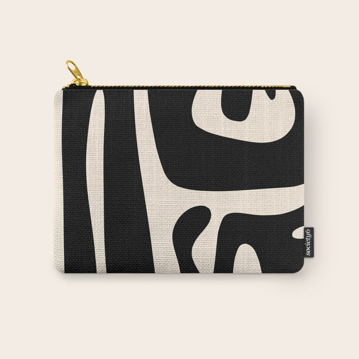 Mid Century Modern Kwaito Abstract Pattern in Black and Almond Cream Carry All Pouch Gallery Image 1