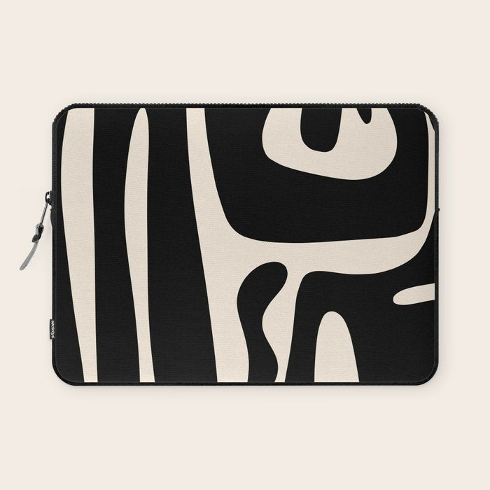 Mid Century Modern Kwaito Abstract Pattern in Black and Almond Cream Laptop Sleeve Gallery Image 1