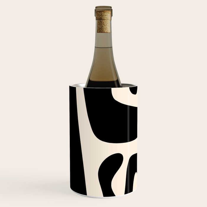 Mid Century Modern Kwaito Abstract Pattern in Black and Almond Cream Wine Chiller Gallery Image 1