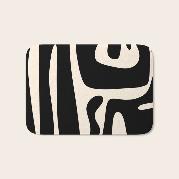Mid Century Modern Kwaito Abstract Pattern in Black and Almond Cream Bath Mat Gallery Image 1