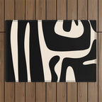 Mid Century Modern Kwaito Abstract Pattern in Black and Almond Cream Outdoor Rug Gallery Image 1