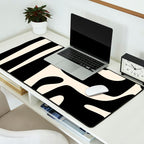 Mid Century Modern Kwaito Abstract Pattern in Black and Almond Cream Desk Mat Gallery Image 2