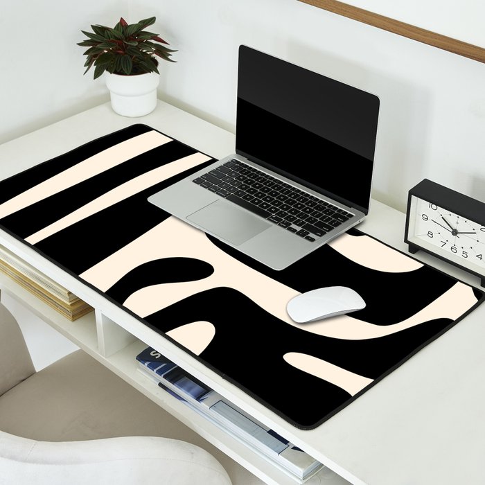 Mid Century Modern Kwaito Abstract Pattern in Black and Almond Cream Desk Mat Gallery Image 2