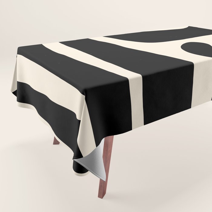 Mid Century Modern Kwaito Abstract Pattern in Black and Almond Cream Tablecloth Gallery Image 1