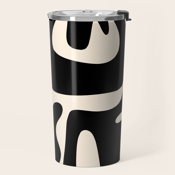 Mid Century Modern Kwaito Abstract Pattern in Black and Almond Cream Travel Mug Gallery Image 2