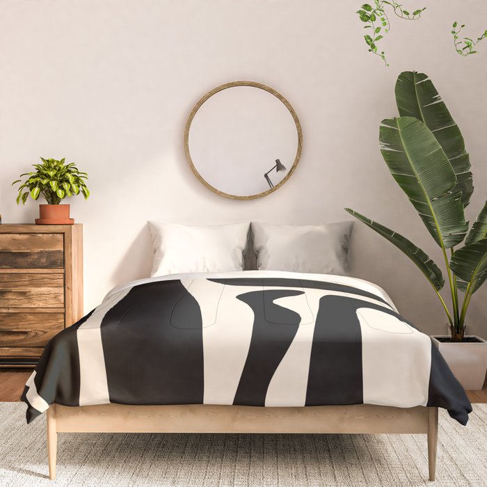 Mid Century Modern Kwaito Abstract Pattern in Black and Almond Cream Comforter Gallery Image 3