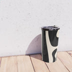 Mid Century Modern Kwaito Abstract Pattern in Black and Almond Cream Travel Mug Gallery Image 4