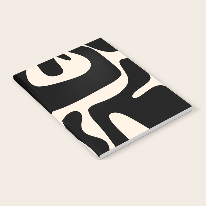 Mid Century Modern Kwaito Abstract Pattern in Black and Almond Cream Notebook Gallery Image 2