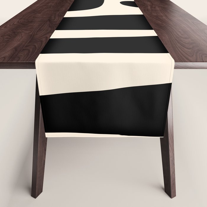 Mid Century Modern Kwaito Abstract Pattern in Black and Almond Cream Table Runner Gallery Image 1