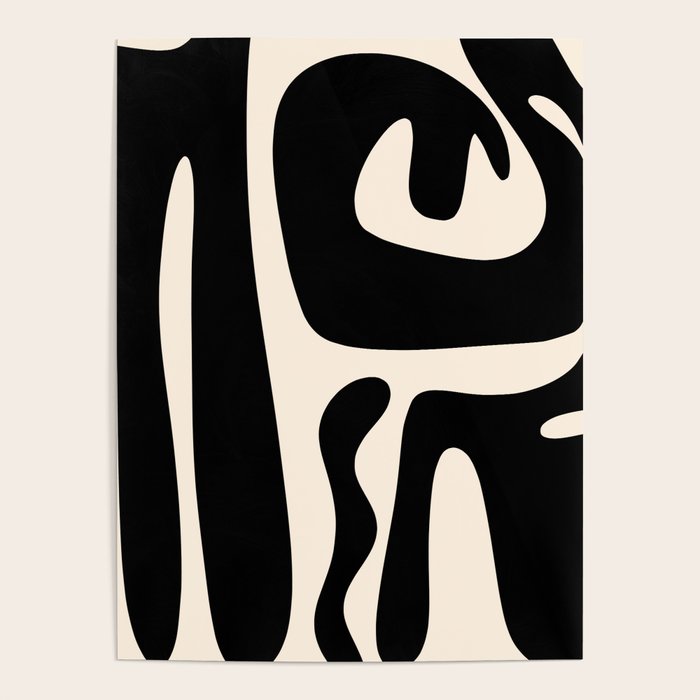 Mid Century Modern Kwaito Abstract Pattern in Black and Almond Cream Poster Gallery Image 4
