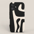 Mid Century Modern Kwaito Abstract Pattern in Black and Almond Cream iPhone Case Gallery Image 1
