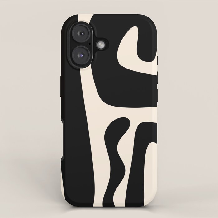 Mid Century Modern Kwaito Abstract Pattern in Black and Almond Cream iPhone Case Gallery Image 1
