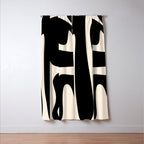 Mid Century Modern Kwaito Abstract Pattern in Black and Almond Cream Window Curtain Gallery Image 3