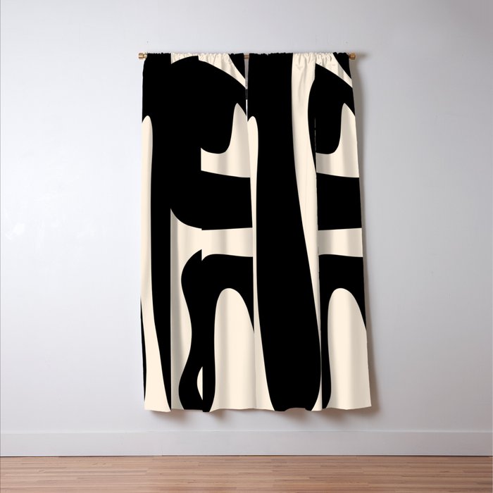 Mid Century Modern Kwaito Abstract Pattern in Black and Almond Cream Window Curtain Gallery Image 3