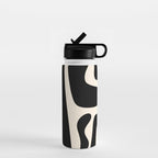 Mid Century Modern Kwaito Abstract Pattern in Black and Almond Cream Water Bottle Gallery Image 1