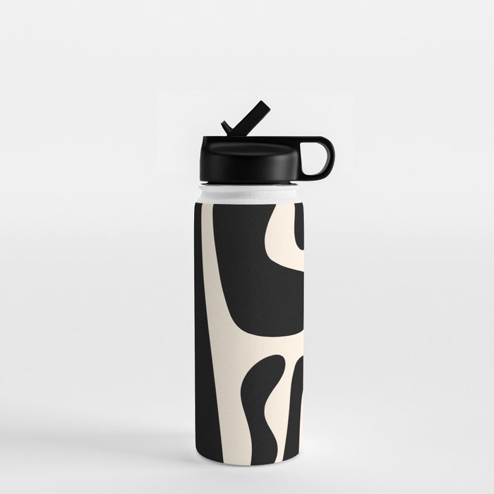 Mid Century Modern Kwaito Abstract Pattern in Black and Almond Cream Water Bottle Gallery Image 1