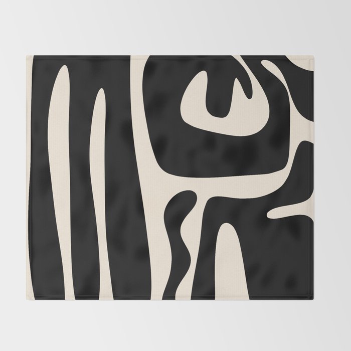 Mid Century Modern Kwaito Abstract Pattern in Black and Almond Cream Throw Blanket Gallery Image 2