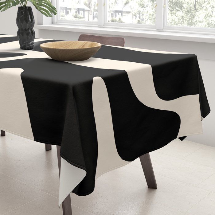 Mid Century Modern Kwaito Abstract Pattern in Black and Almond Cream Tablecloth Gallery Image 3