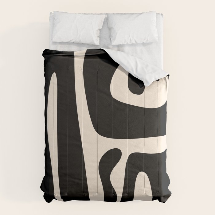 Mid Century Modern Kwaito Abstract Pattern in Black and Almond Cream Comforter Gallery Image 1
