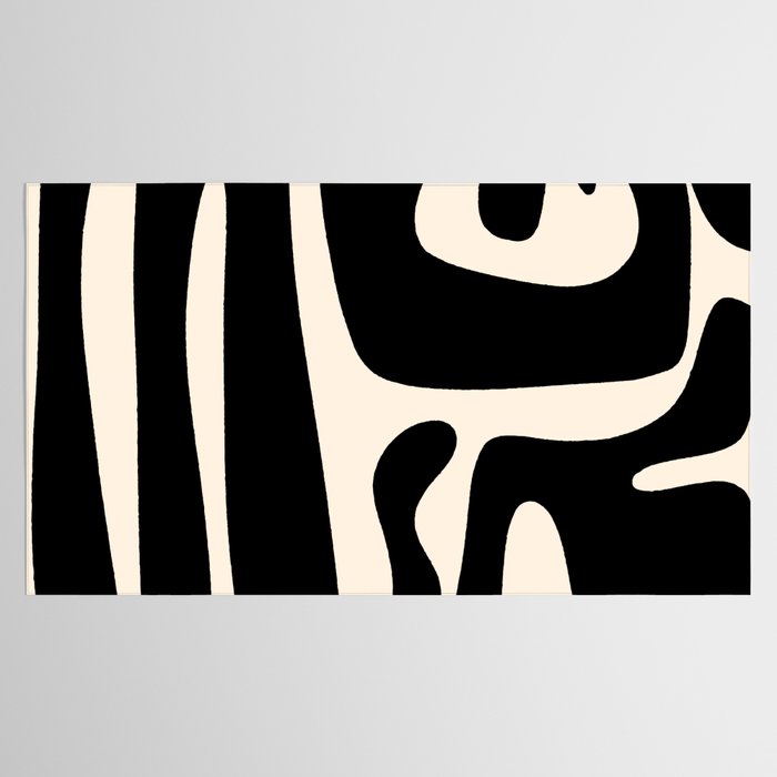 Mid Century Modern Kwaito Abstract Pattern in Black and Almond Cream Tablecloth Gallery Image 2