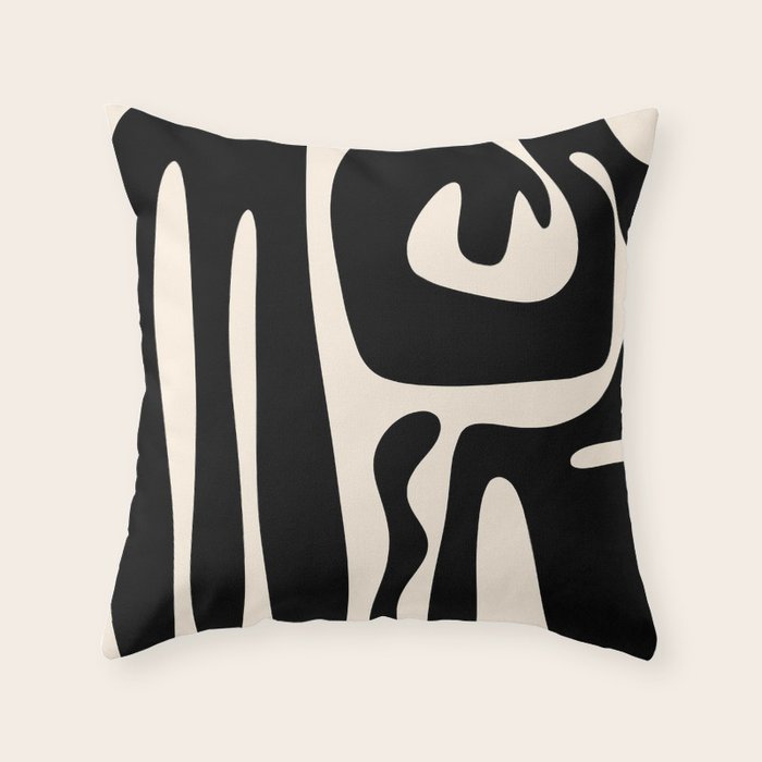 Mid Century Modern Kwaito Abstract Pattern in Black and Almond Cream Throw Pillow Gallery Image 6