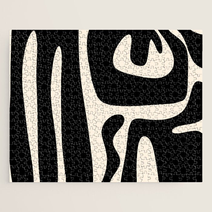 Mid Century Modern Kwaito Abstract Pattern in Black and Almond Cream Jigsaw Puzzle Gallery Image 1