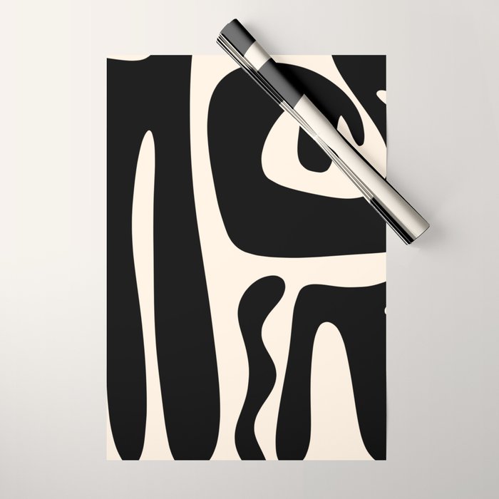 Mid Century Modern Kwaito Abstract Pattern in Black and Almond Cream Wrapping Paper Gallery Image 1