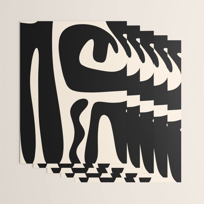 Mid Century Modern Kwaito Abstract Pattern in Black and Almond Cream Wrapping Paper Gallery Image 3