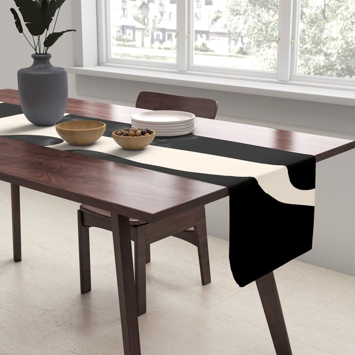 Mid Century Modern Kwaito Abstract Pattern in Black and Almond Cream Table Runner Gallery Image 2